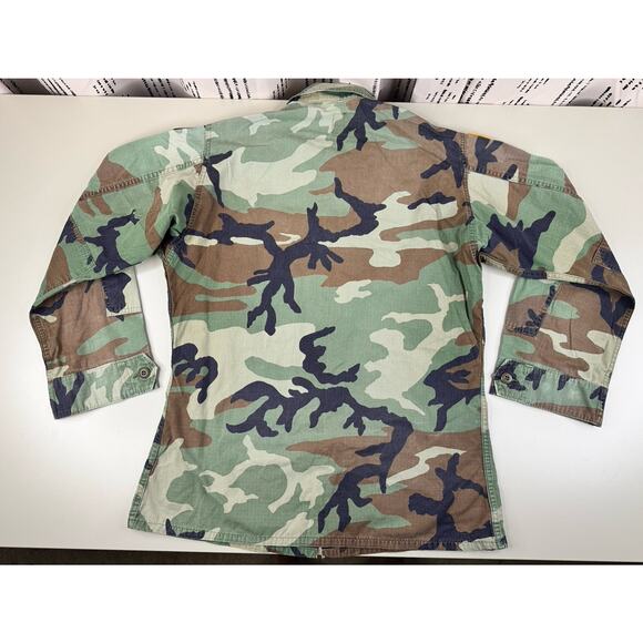 Vintage U.S. Army Woodland Camo BDU Jacket Med Long Ripstop Field Coat W/Patches - Picture 9 of 10